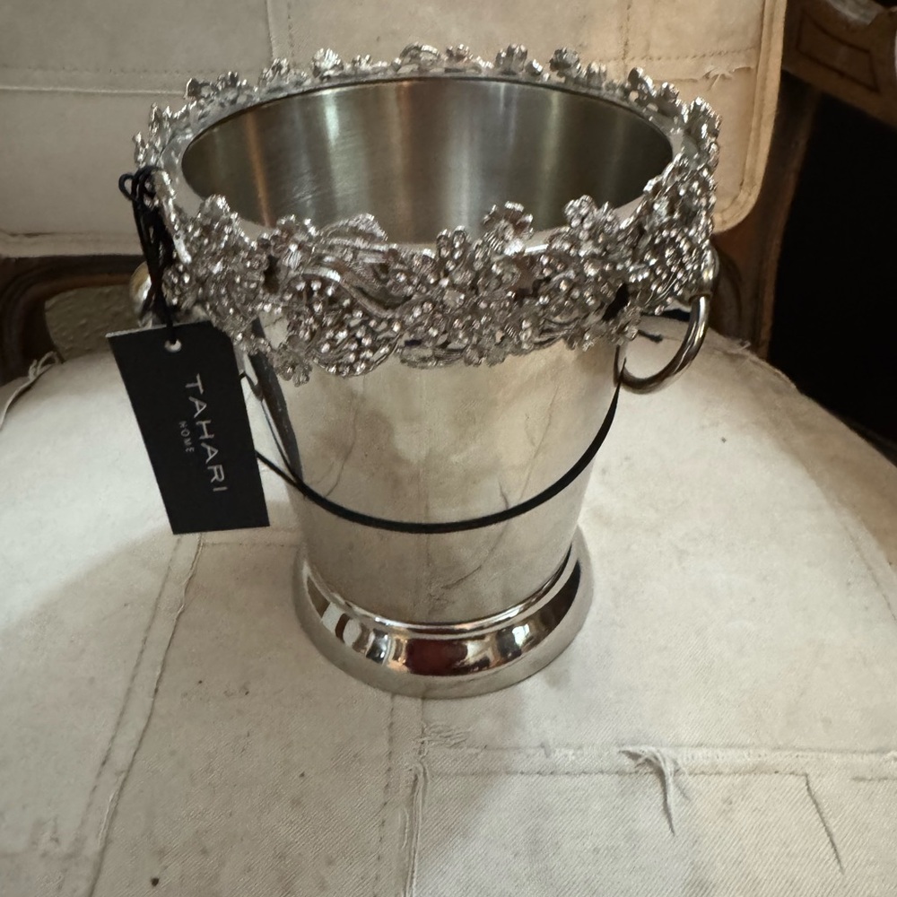 Tahari Silver Floral Embellished Ice Bucket